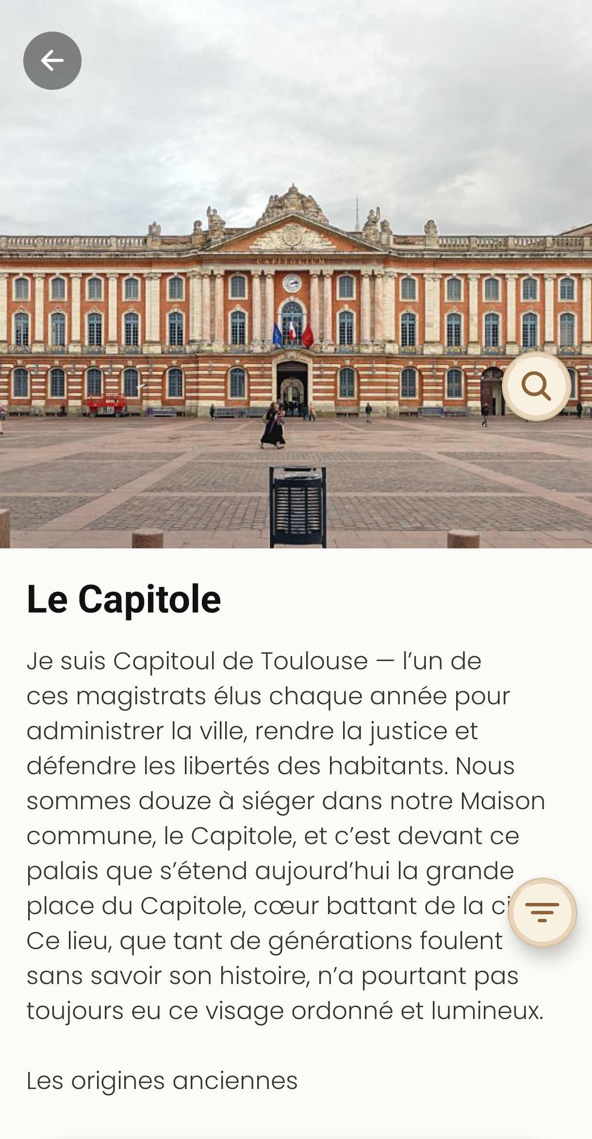 Capture d’écran de la fiche d’informations ExploGo présentant un lieu historique et ses informations