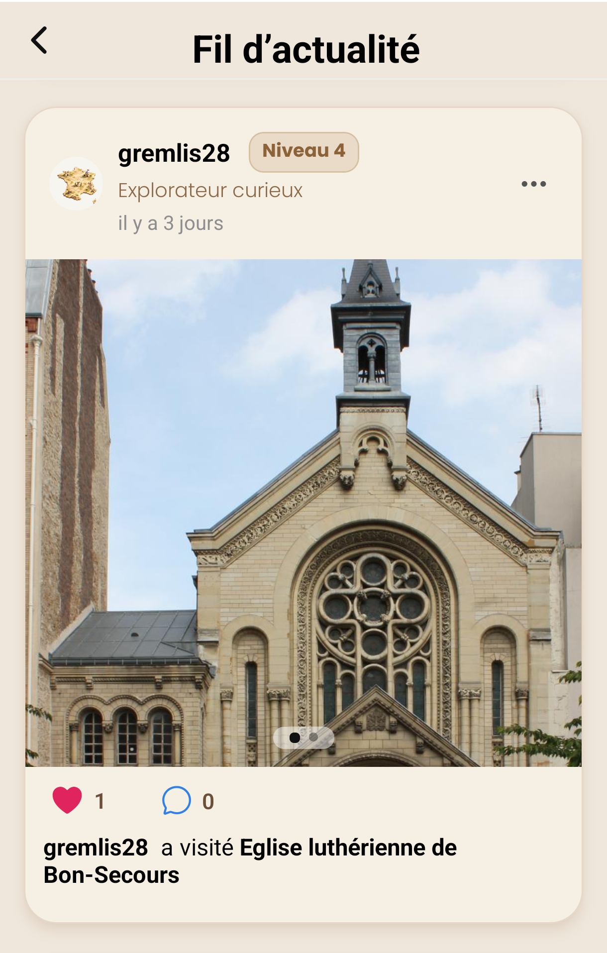 Fil d'actualité ExploGo avec des publications de découvertes patrimoniales