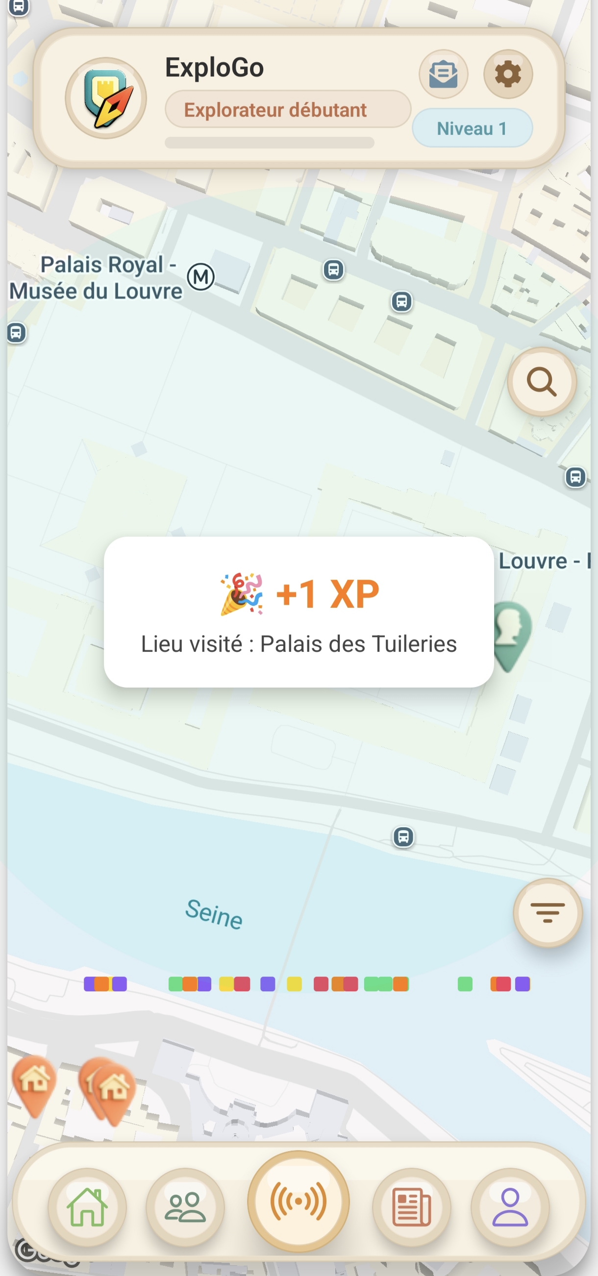 Animation de scan : gain d'XP et lieu visité (exemple Tour Eiffel)