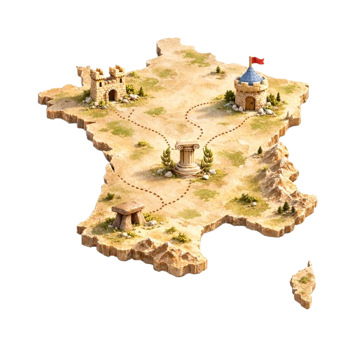 Explorateur devant une cité médiévale, ambiance voyage dans le temps