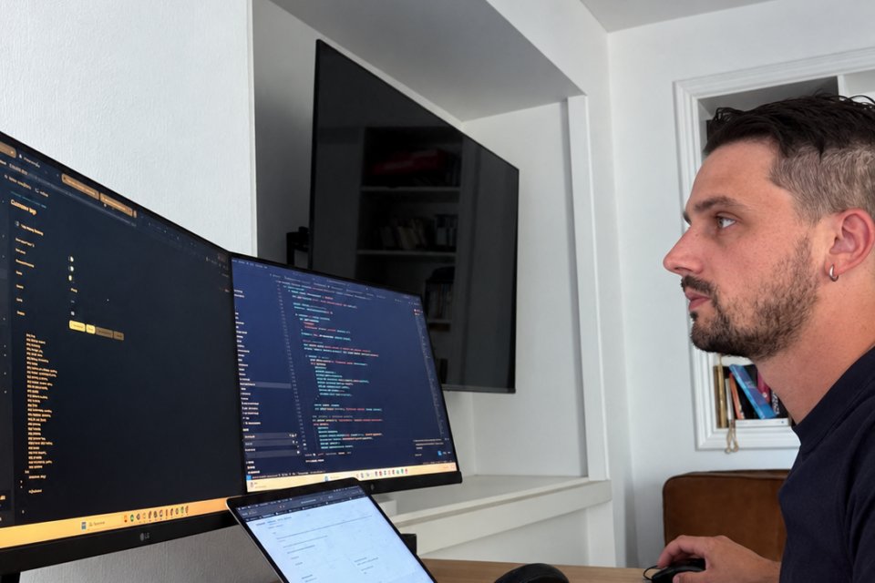 John Bernard, développeur et cofondateur d’ExploGo, à son poste de travail